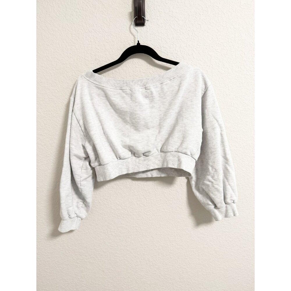 The Frankie Shop Gine Cropped Sweatshirt Off The Shoulder Grey Melange Size M/L - Picture 4 of 7